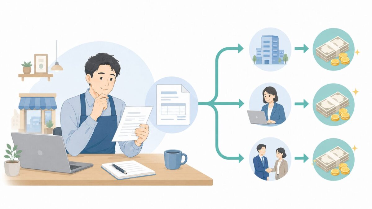 複数社を比較して自社に合うファクタリング会社を選ぶイメージ