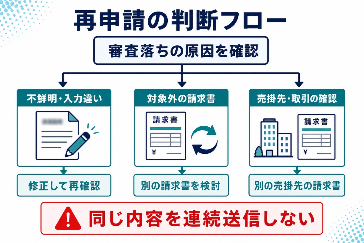不鮮明・対象外の請求書・売掛先や取引の確認から再申請方法を分ける判断フロー