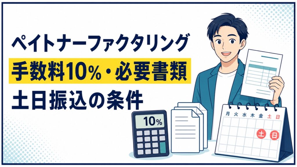 ペイトナーファクタリングの手数料・必要書類・土日対応を解説するアイキャッチ