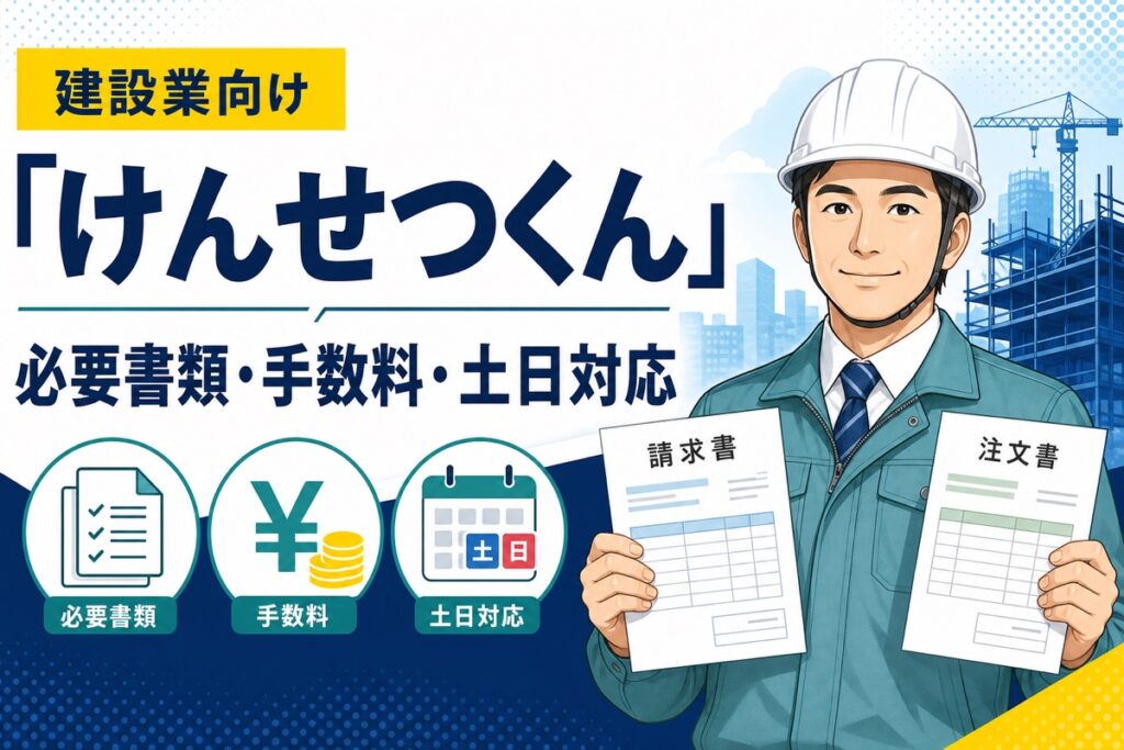 けんせつくんの必要書類・手数料・土日対応を解説する建設業向けアイキャッチ