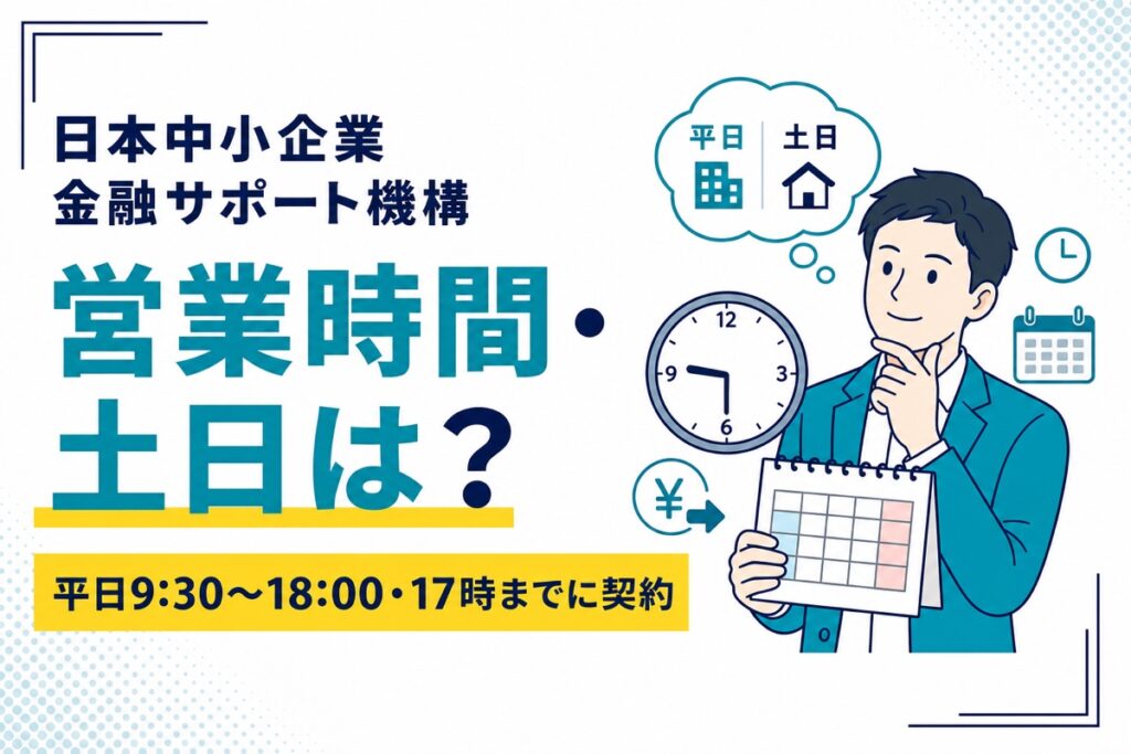 日本中小企業金融サポート機構の営業時間・土日対応・17時までの契約を示すアイキャッチ