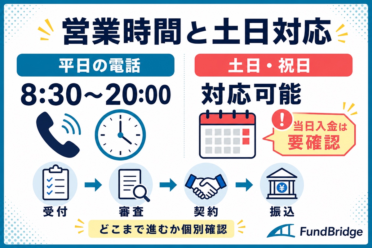 グッドプラスの平日電話受付と土日祝日の対応範囲を整理した図