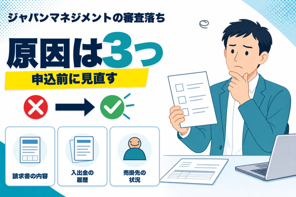 ジャパンマネジメントの審査落ち原因と申込前の確認項目を示すアイキャッチ