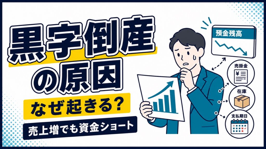 売上増でも資金ショートする黒字倒産の原因を示す記事アイキャッチ
