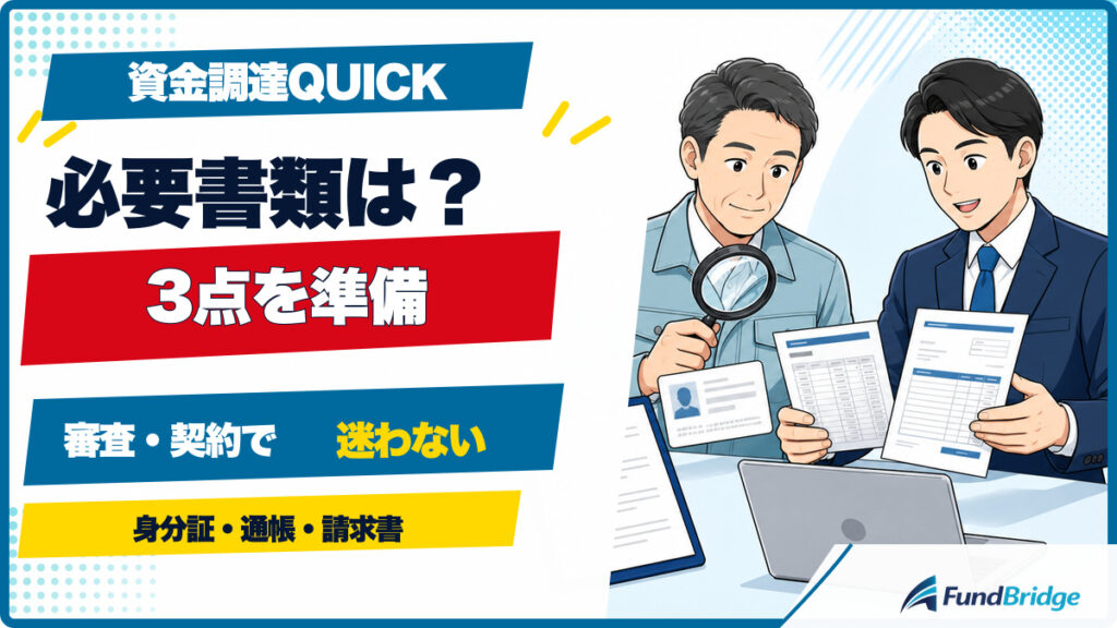 資金調達QUICKの必要書類と審査・契約準備をイラストで解説するアイキャッチ画像