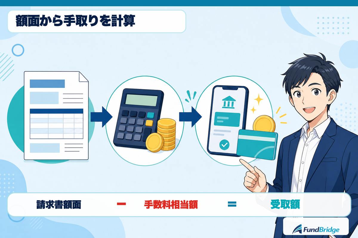請求書額面から手数料と受取額を計算する方法