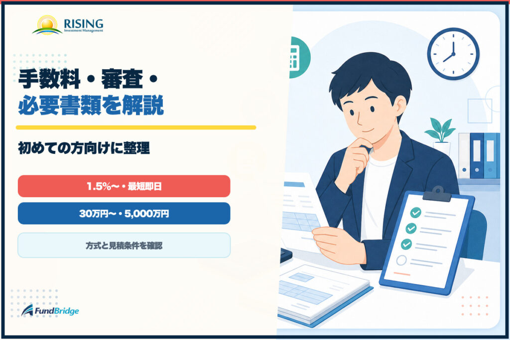 ライジングの手数料と審査、必要書類を整理したアイキャッチ