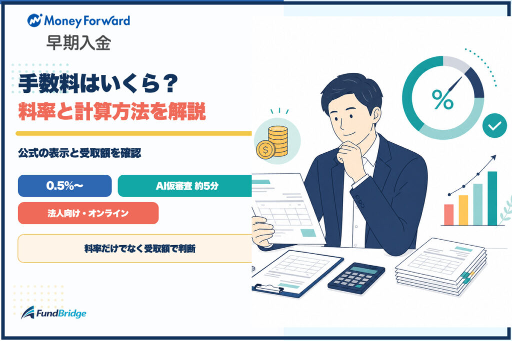 マネーフォワード 早期入金の手数料・料率と計算方法を解説するイラスト