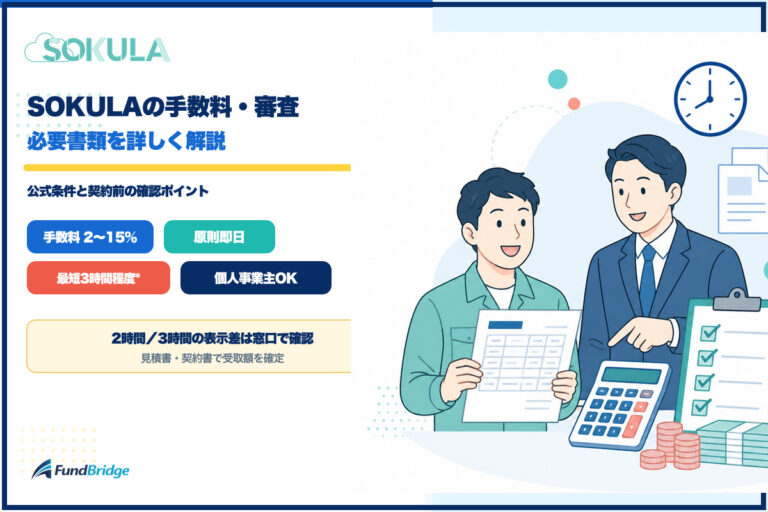 SOKULAの手数料・審査・必要書類を解説するイラスト