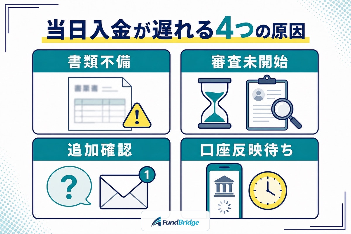 ペイトナーファクタリングの当日入金が遅れる書類不備、審査未開始、追加確認、口座反映待ちの4つの原因