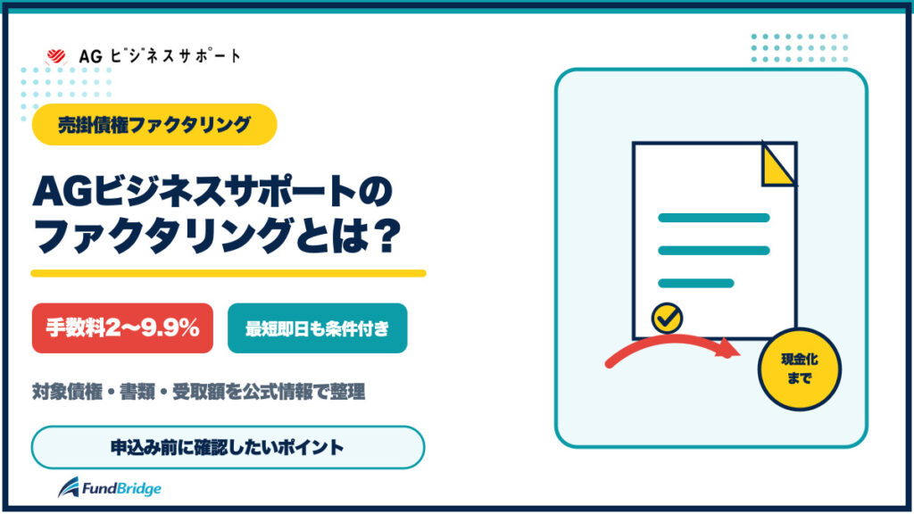 AGビジネスサポートのファクタリングの手数料・審査・必要書類を確認する図